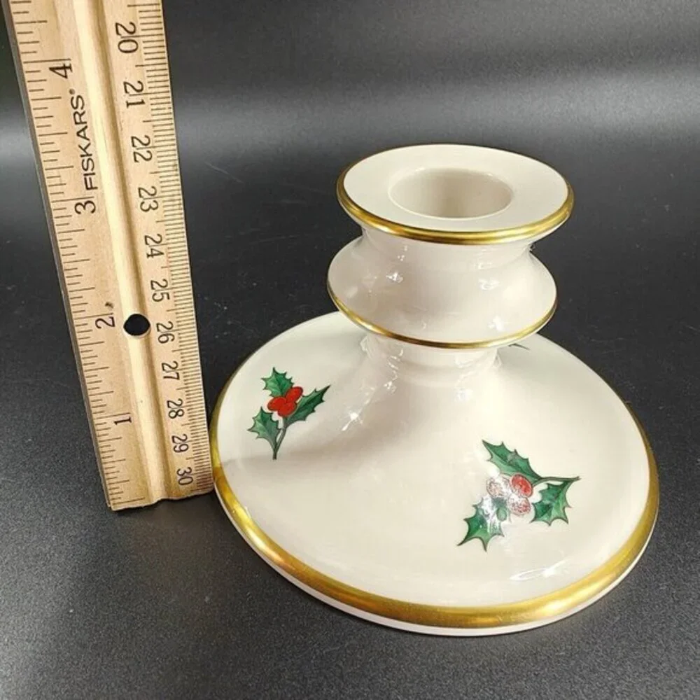 Pickard China Hand‎ Decorated Poinsettia Candle Stick Holder Set 2 Porcelain USA